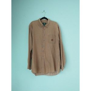 Vintage Hunt Club Mens Button Down Shirt Size XL Tall Tan Crest Logo